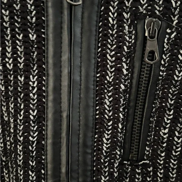 RAG AND BONE Black & White Tweed Blazer w/Textured Knit & Leather detail: Size S
